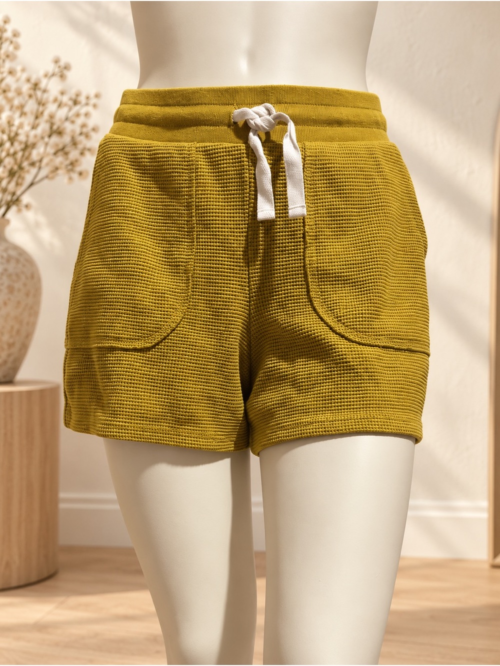 Madewell MWL Textured Waffle Sweatshorts Mustard Yellow Size Small